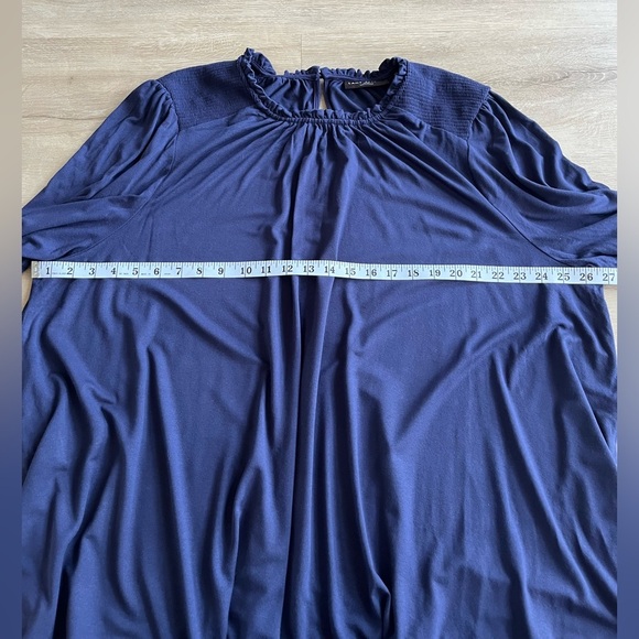 Lane Bryant Swing Crew-Neck Smocked-Shoulder Long Sleeve Top Plus SZ 26/28 Blue - Picture 6 of 9